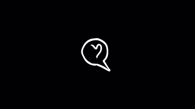 Animated white speech bubble with love icon  scribble  overlay on transparent background 4k 
