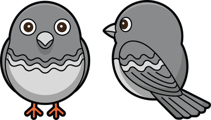 Obraz premium Kawaii Gray Bird Icon Set with Front and Side Views for Nature, Animal, and Cute Character Designs