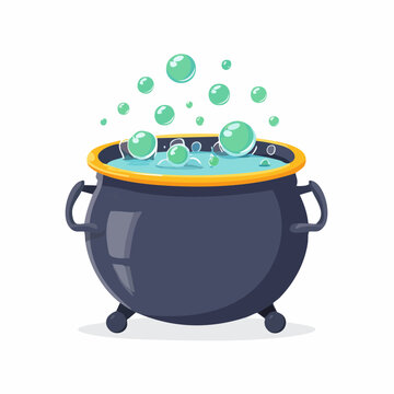 Bubbling Cauldron with Green Potion and Bubbles