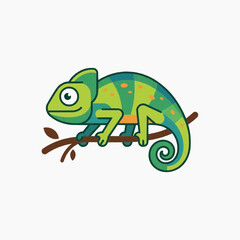 Obraz premium Cute Green Chameleon Cartoon Illustration