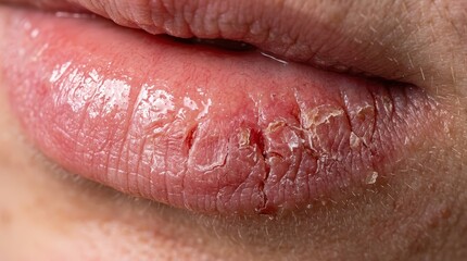 Fototapeta premium Close up of sore and severely cracked lips with peeling skin