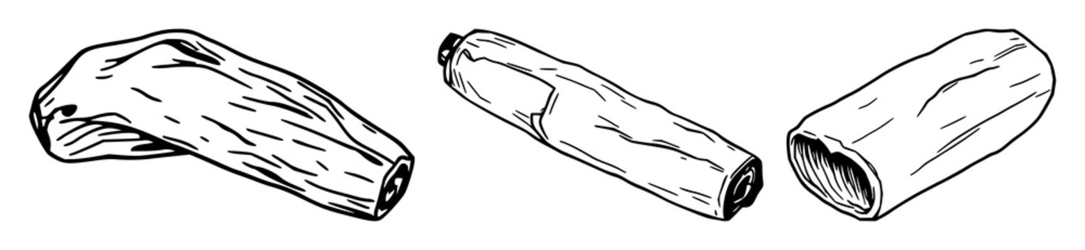 Charcoal set with black line art on white background featuring graphite sketch, minimalist illustration, line drawing with outline and detail.