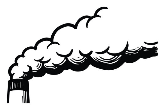 Industrial chimney emitting dark smoke representing air pollution and environmental impact graphic