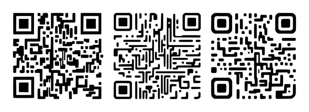 QR code set with minimalist black lines and white background featuring digital, barcode, scanner with identification and authentication