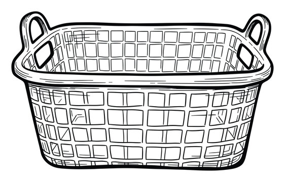 Household laundry basket line drawing for organizing, cleaning, and domestic chore graphics