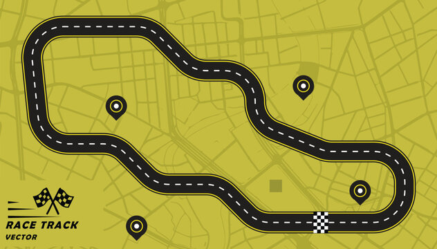Creative vector illusion of race track or road symbol isolated on green background.