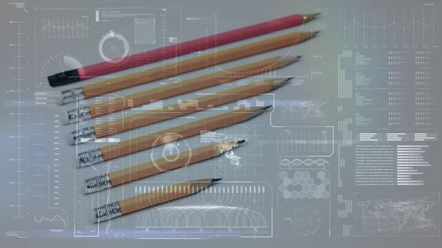 HUD overlay brightening and scanning pencils top-down, producing glints while analyzing positions