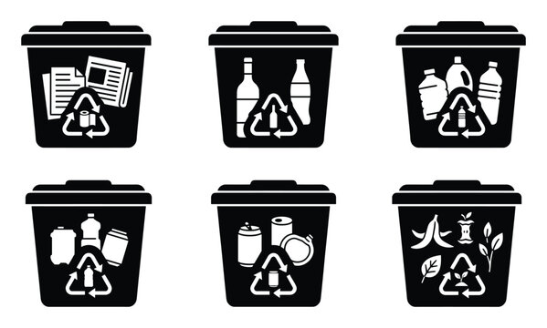 Collection bins for segregated waste like paper glass plastic metal and compostable organics