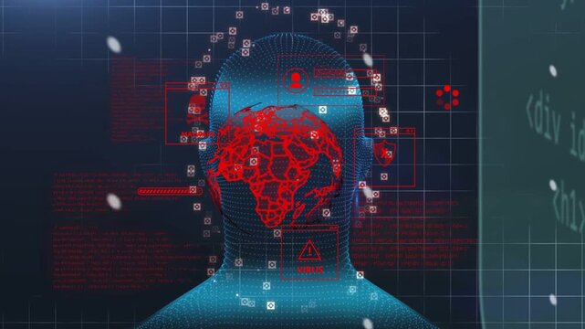 On scan start, security engine scanning mesh head, deploying markers and red warnings for diagnosis