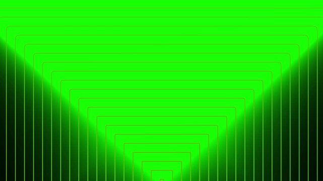 Abstract green geometric tunnel with nested rounded rectangles and depth perspective seamless loop