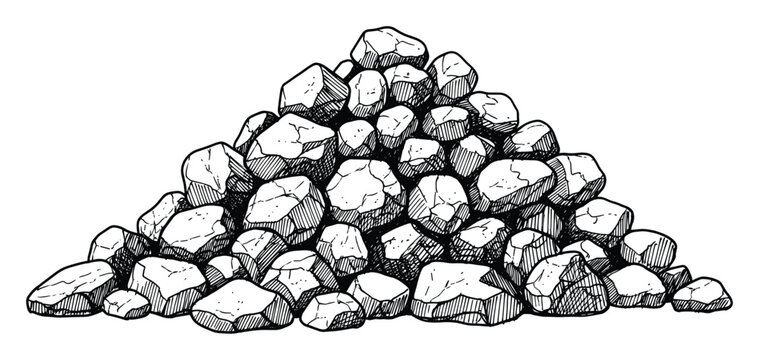 Hand drawn pile of natural rock rubble for construction mining and landscaping projects