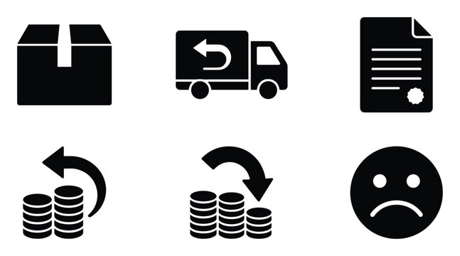 Ecommerce and return policy icons for online shopping customer service concepts