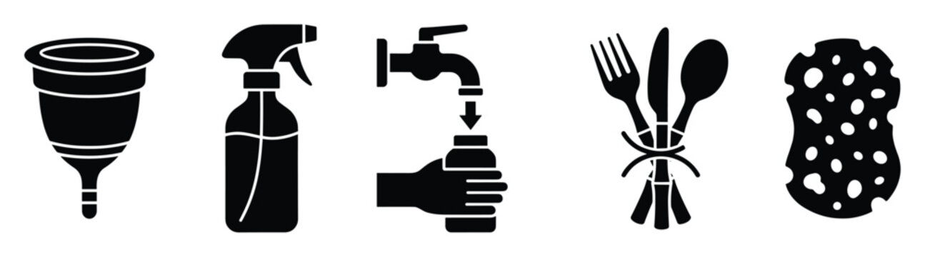 Sustainable living icons for eco friendly product advertising and environmental awareness campaigns