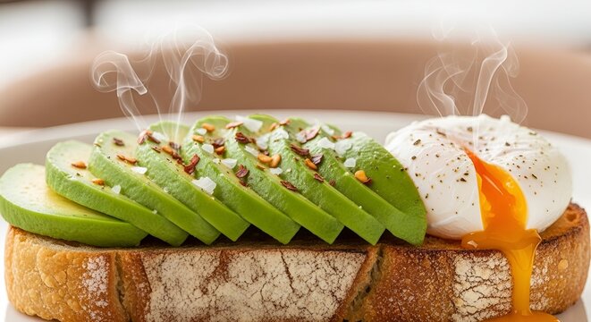avocado toast with poached egg and pepper on toasted bread healthy breakfast option nutritious meal