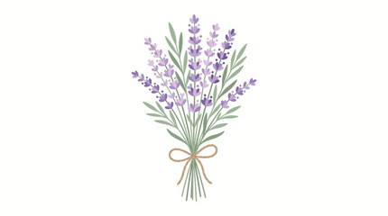 Fototapeta premium A bouquet of lavender flowers tied with a ribbon is standing upright.