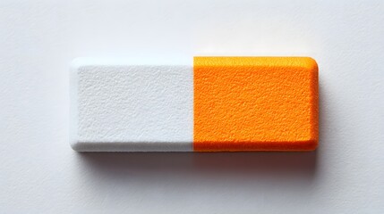 Obraz premium Close-up of a dual-colored eraser with white and orange ends on a plain background.