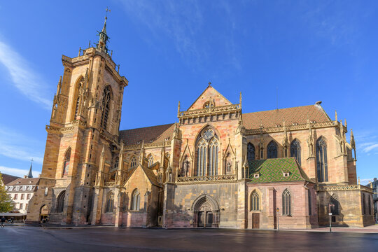 The medieval Colmar Cathedral, or St. Martin's Church located in Colmar, France, also known as the Collegiate Church of Saint-Martin.