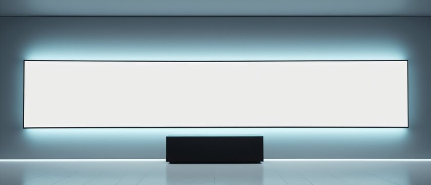 Minimalist futuristic interior with glowing white led panel

