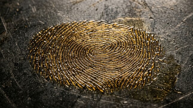 Close-up of a detailed fingerprint pattern on a textured surface.