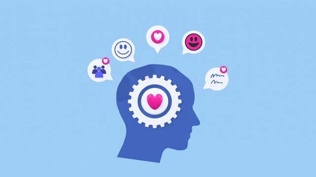 Animated emotional intelligence concept representing empathy, self awareness, communication, emotional balance and personal development for education, psychology and mental health themes.