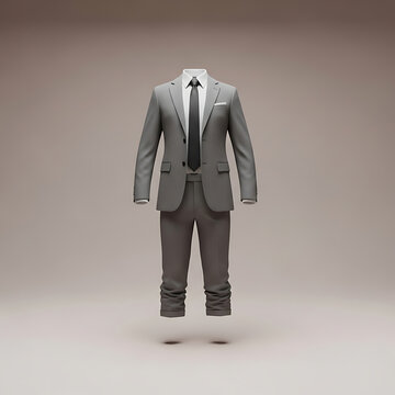 headless gray business suit with tie on beige background