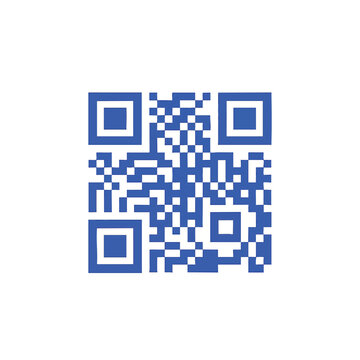 A blue colored digital QR code icon on white background.