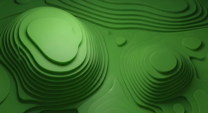Abstract Green Topographic Layers Forming Smooth Terrain Map Relief