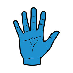 Fototapeta premium Illustration of an open blue hand with fingers spread wide.