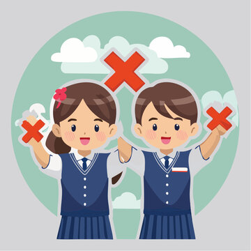 Children in school uniforms holding red crosses