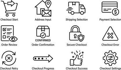 Fototapeta premium Set of ecommerce checkout and online shopping process line icons.