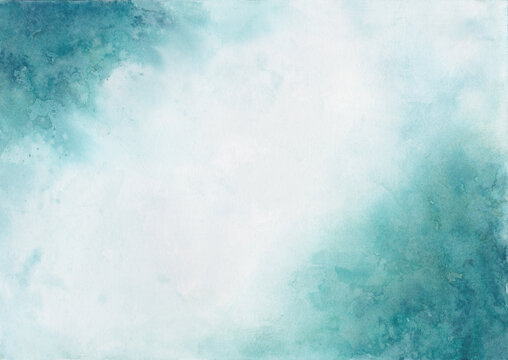 Abstract Teal and Turquoise Watercolor Background with Diagonal Gradient