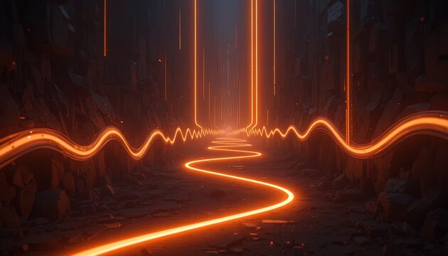 Abstract Winding Glowing Path Through a Dark Canyon, Leading to a Brightness, Concept Illustration