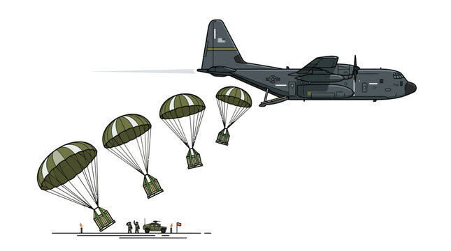 Military Parachutists Jumping From Plane.