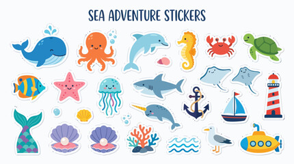 Sea Adventure Stickers Ocean Creatures. © zulvida
