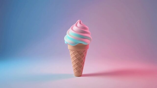 Close Up Ice Cream Cone Pink Blue Swirled Frosting Colorful Studio Lighting Detailed Dessert Sweet Treat Summer Snack Food Fun Visual Scene