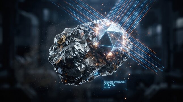 Futuristic Space Mining Asteroid with Laser Scanning Analysis and Digital Data Interface