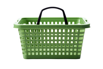 Fototapeta premium Green plastic shopping basket with black handle on black background image, Isolated On Transparent Background, Png Cut Out
