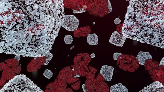 Blood sugar crystals destroying red blood cells in hyperglycemia