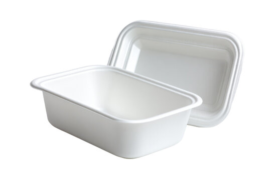 Two white rectangular disposable food containers on black background image, Isolated On Transparent Background, Png Cut Out