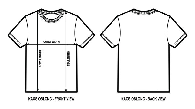 Comprehensive T-Shirt Mockup Template Featuring Front and Back Views with Essential Measurement Guides for Apparel Design and Garment Production Specifications