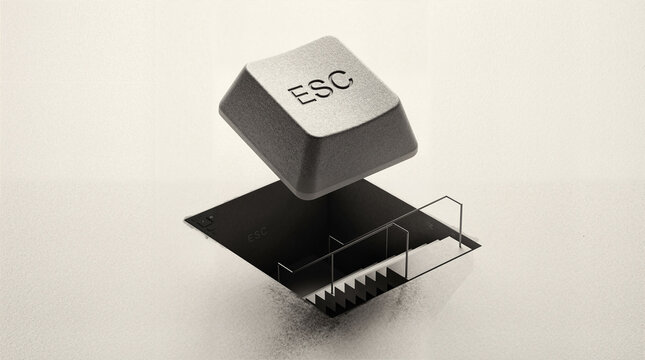 Oversized escape key concept on minimal staircase