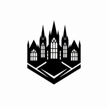 Gothic Architecture Silhouette Icon on White Background