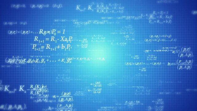 Blue Digital Mathematical Equations Background Science Technology Data Analysis Animation