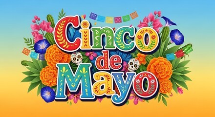 Fototapeta premium Cinco de mayo celebration with flowers and bunting, colorful