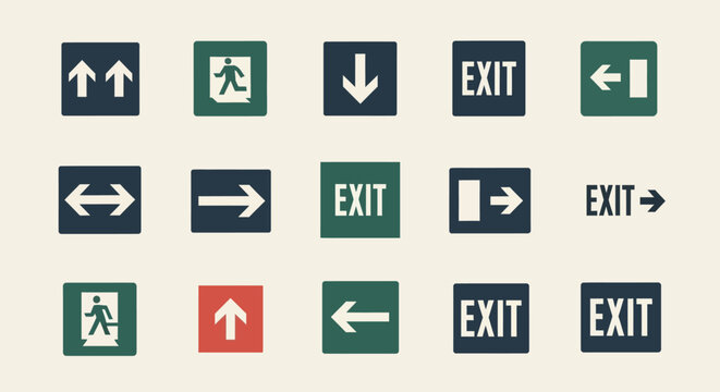 Collection of various exit direction signs.