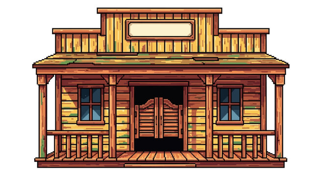Old Western Saloon Building Facade Illustration.