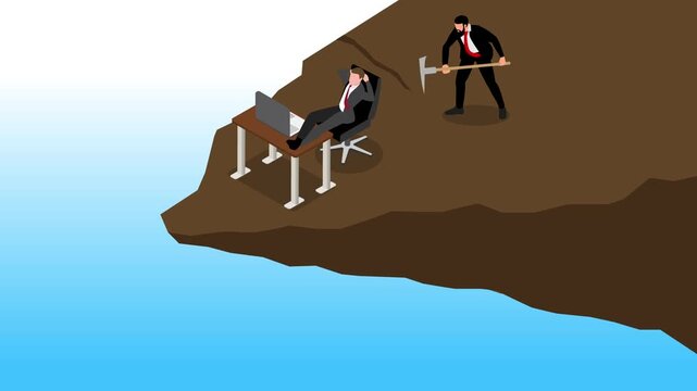 Business Sabotage and Risk Concept with Businessman on Cliff Edge 3d animation cartoon