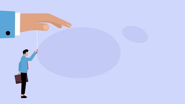 Business Professional as Puppet Controlled by Giant Hand Metaphor cartoon animation