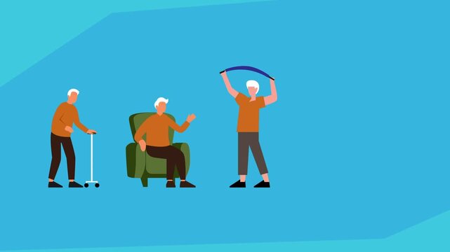Active Aging and Elderly Lifestyle cartoon animation