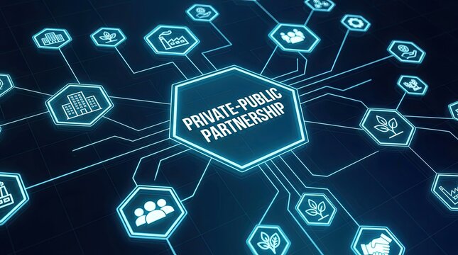 Private Public Partnership concept illustrated by glowing digital network